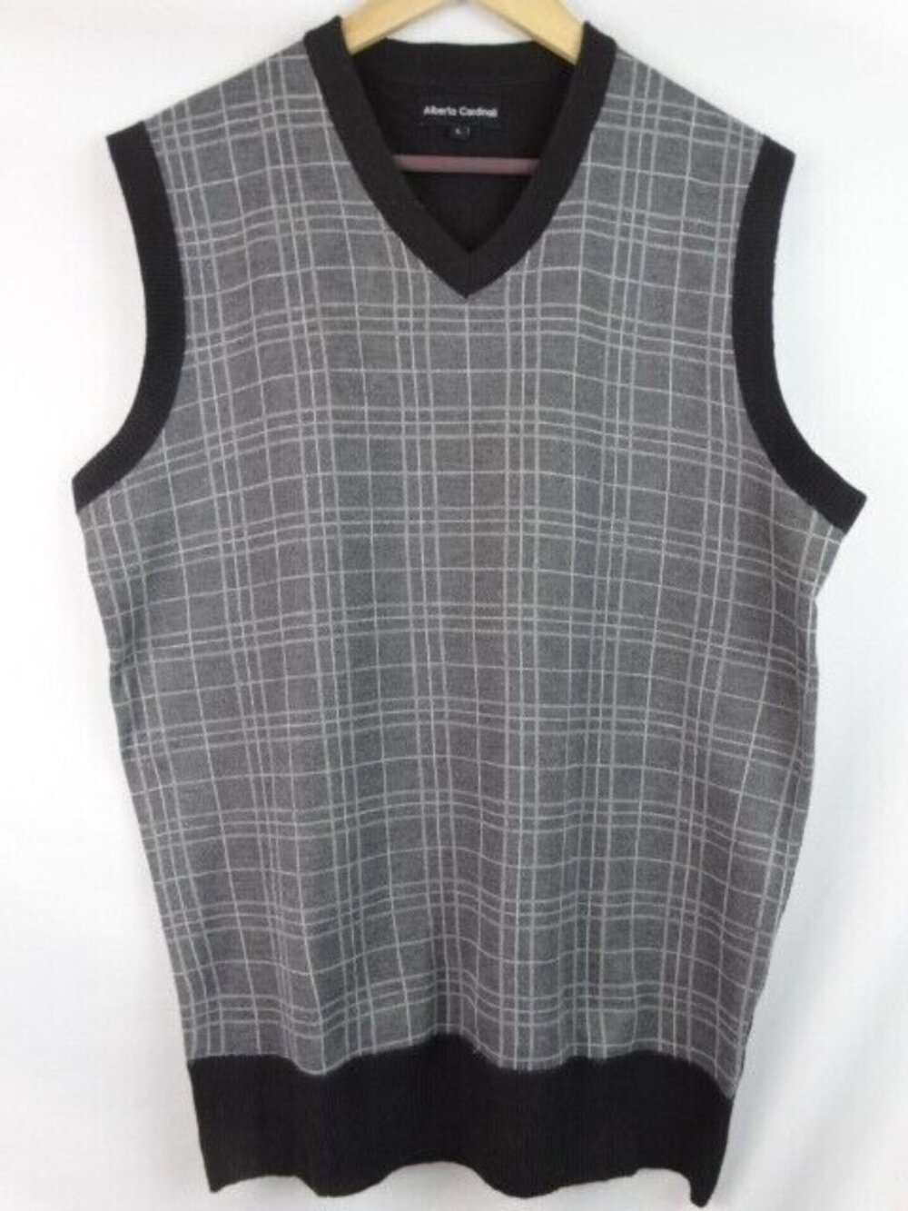 Alberto Cardinali Men's Sweater Vest Size Large Gray Plaid Knit Sleeveless Top